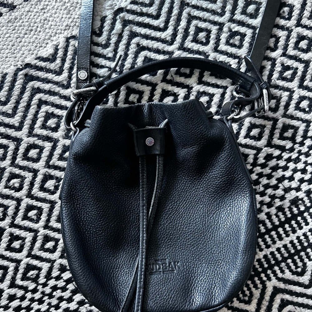 RUDSAK Black Leather Crossbody Bucket Bag -